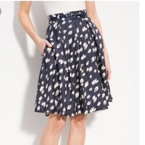 Kate Spade ♠️ Lilith Navy Blue Silk Pleated A-Line Belted Skirt, Size 4